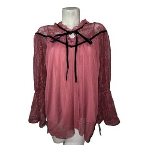 Ups & Downs Top 3X Dusty Rose Pink Sheer Lace Blouse Romantic Gothic Feminine